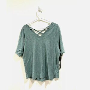 Love. Life. Live. Women Relaxed Crossed Back Shirt Shadow Bay Size XL 00031